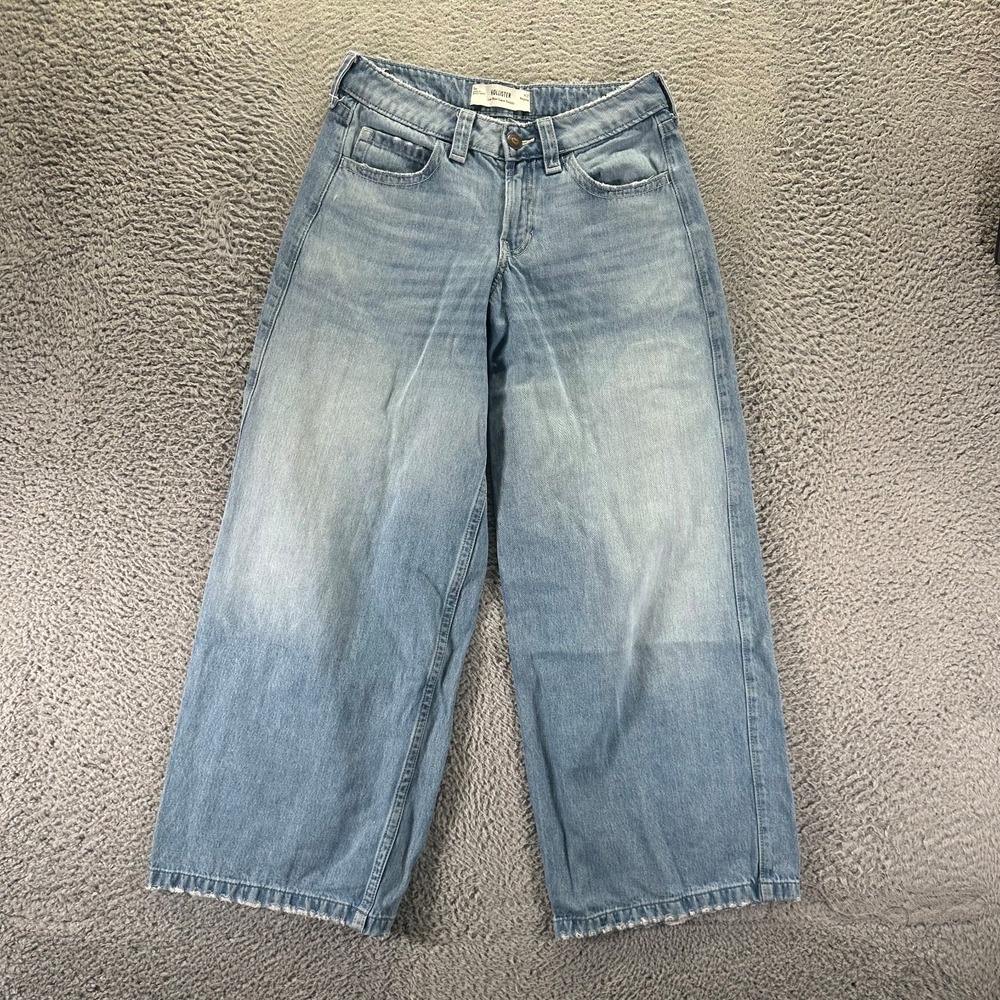 Hollister Jeans Women's 4 Blue Cotton Denim Straight Leg Baggy Faded Streetwear
